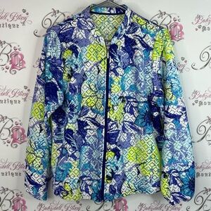 Zip up jacket mesh style lightweight Vibrant Blue and Green Patterned Jacket